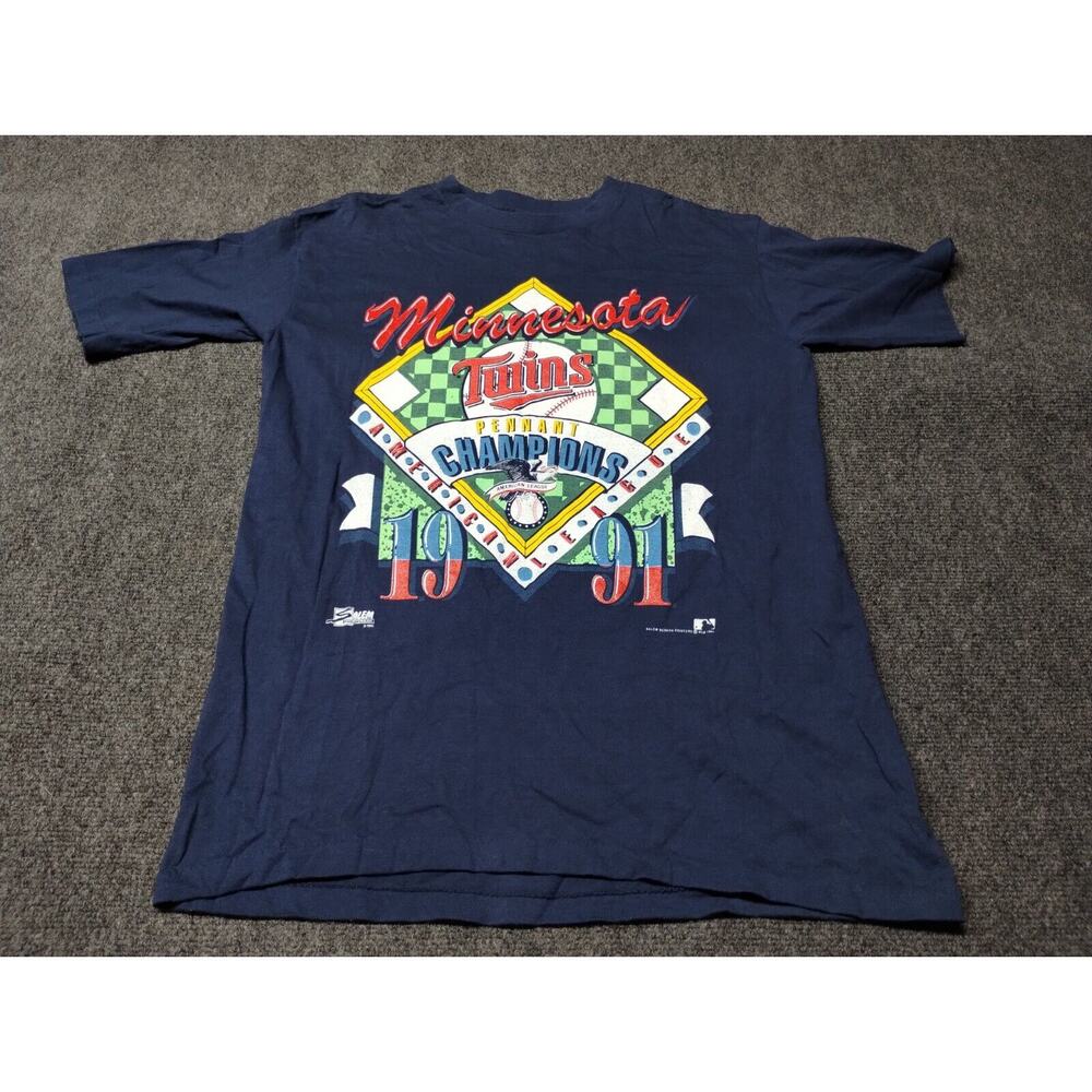 Vintage Salem Sports Minnesota Twins Shirt Men Large Blue 1991 Pennant Champions